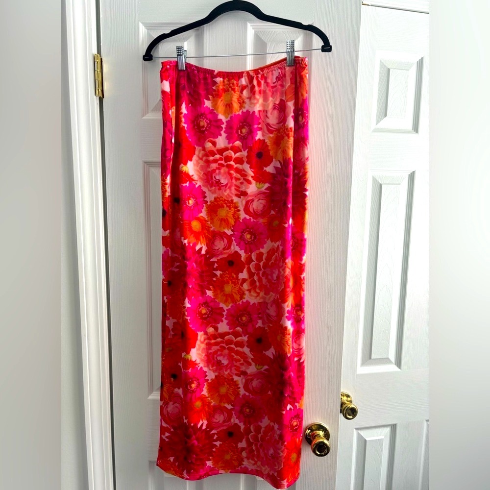 Floral Maxi Skirt in Pink and Orange